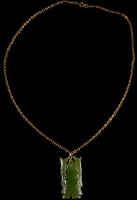 Certified Green Hetian Jade Jasper Carved Lucky Figure Pendant Necklace