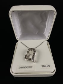 Modern Sterling Silver Diamond Accent Heart Pendant Necklace