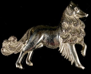 Vintage Sterling Silver Marcasite Collie Brooch HUGE 4' 1.4 Ozt
