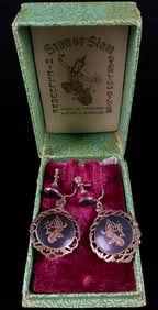 A Pair of Vintage Star of Siam Niello Sterling Silver Dancer Screw-Back Earrings