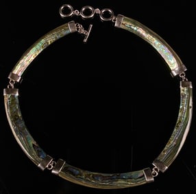 Large Sterling Silver and Abalone Necklace