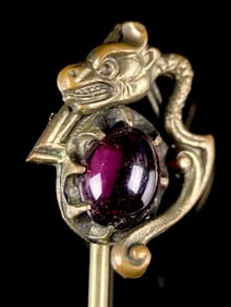 Victorian Gold-Tone Garnet Snake Stick Pin