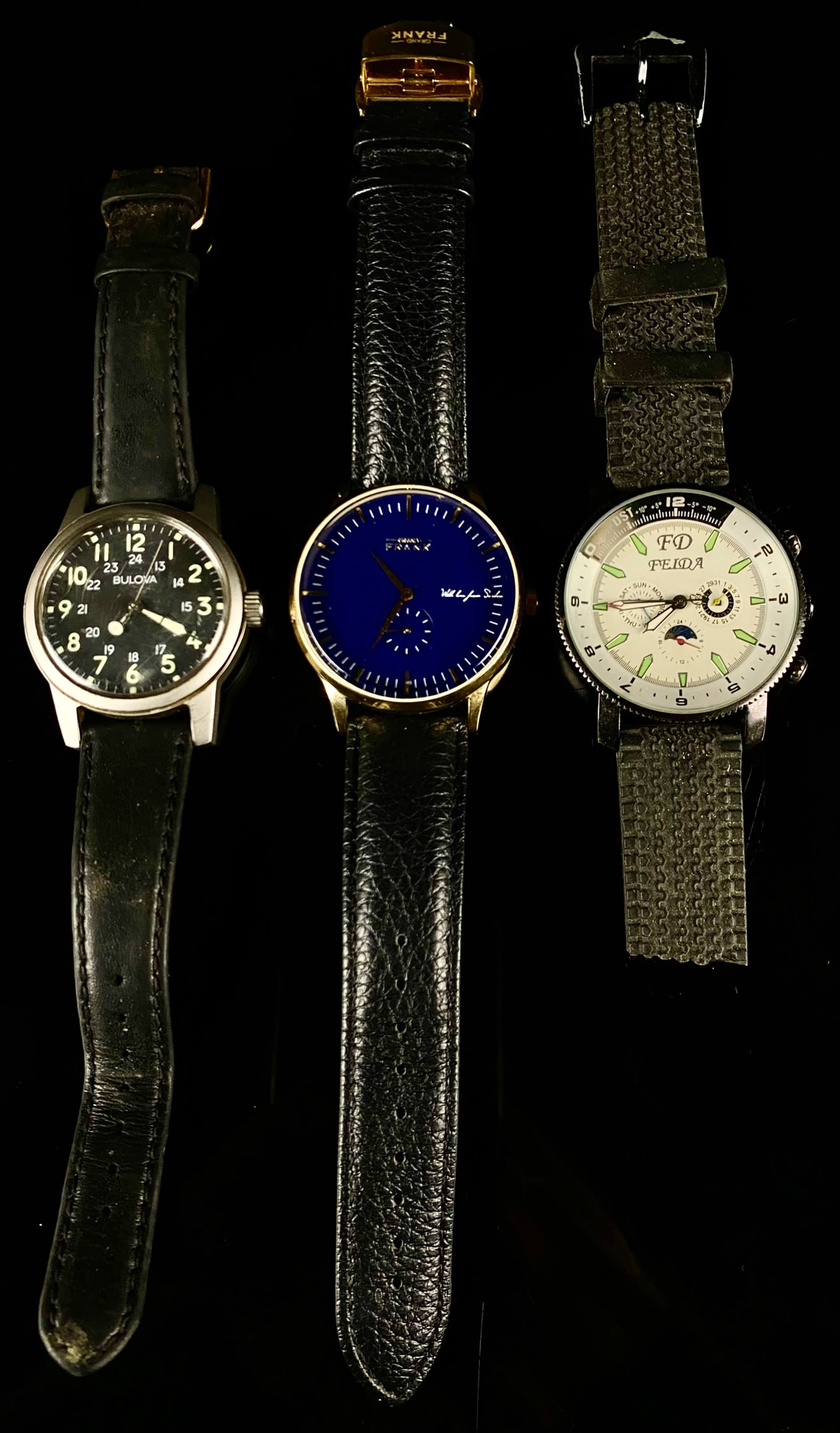 Three Men's Wristwatches, including Bulova, Grand Frank, and FD Feida (1 of 9)