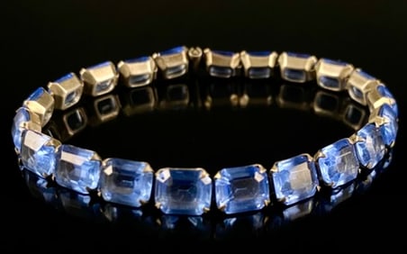 Vintage Sterling Silver Blue Faceted Stone Tennis Bracelet