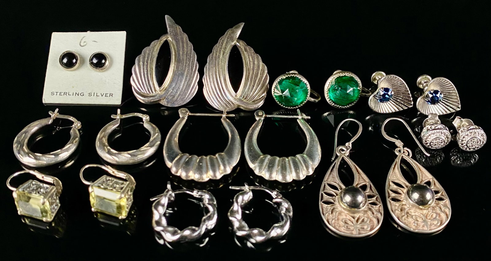 A Collection of Approximately 10 Pairs of Sterling Silver Earrings, including Mexican and Italian (1 of 14)