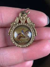 Victorian Gold Filled Essex Crystal Horse & Jockey Swivel Fob Pendant