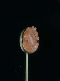 Victorian 14K Gold Carved Coral Cameo Stick Pin