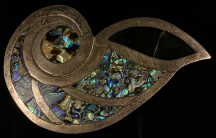 Vintage Mexican Taxco Sterling Silver Abalone Brooch Pin