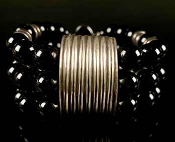 Contemporary Three-Strand Beaded Bracelet with Sterling Silver Central Element