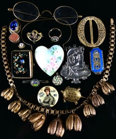 A Collection of Vintage and Antique Costume Jewelry and Accessories, spanning Victorian to Art Deco