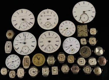 A Collection of Vintage American & Swiss Watch Movements and Dials, for Parts or Repair, including