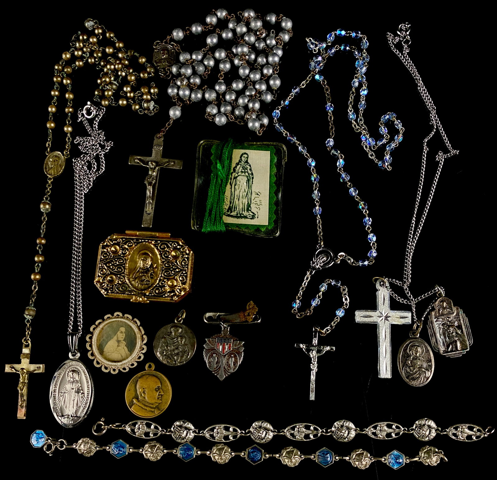 A Collection of 20th Century Catholic Devotional Items, including Rosaries, Crucifixes, and Medals (1 of 7)