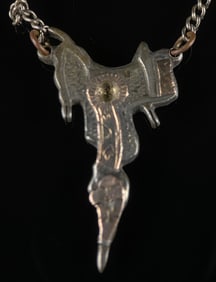 Mexican Sterling Silver & 10K Gold Western Saddle Pendant Necklace
