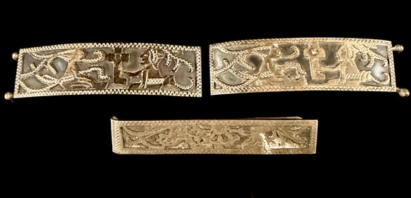 A Group of Three Guatemalan Sterling Silver Mesoamerican Style Clasps