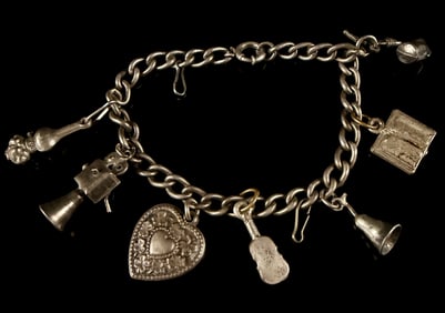 Vintage Sterling Silver Charm Bracelet with Assorted Charms