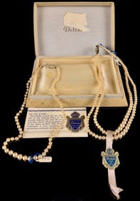 A Collection of Vintage Deltah Simulated Pearl Necklaces with Original Box