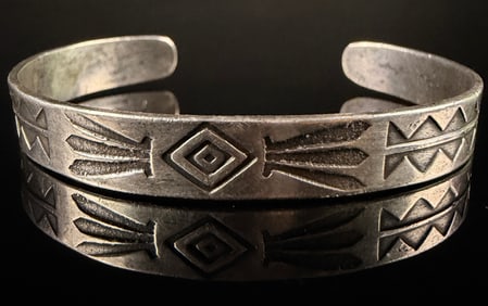 A Navajo Fred Harvey Era Sterling Silver Stamped Cuff Bracelet Childs