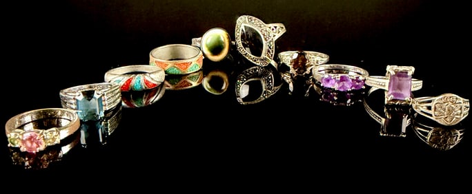 Ten Sterling Silver Jewelry Rings
