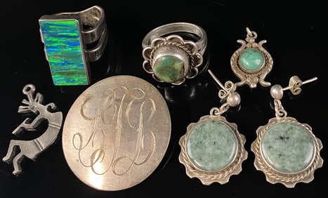 A Collection of Sterling Silver and Stone Jewelry, including Navajo and Southwestern Style Pieces