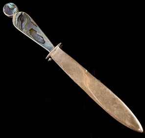 A Mexican Sterling Silver and Abalone Bowie-Style Knife, Taxco, MT