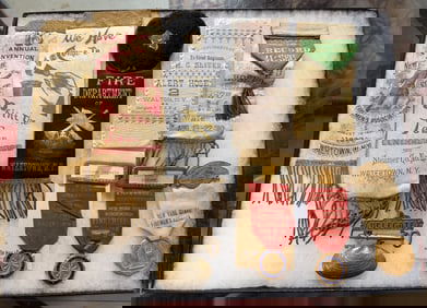 A Collection of Watertown New York State Firemen's and Fire Chiefs' Convention Ribbons, Badges, and