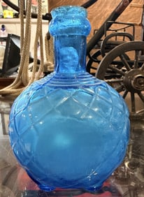 Antique Harden Blue Glass Diamond Quilted Fire Extinguisher Grenade, 'Sans Marque', Late 19th
