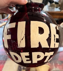 Vintage Ruby Glass 'FIRE DEPT' Fire Light Lens
