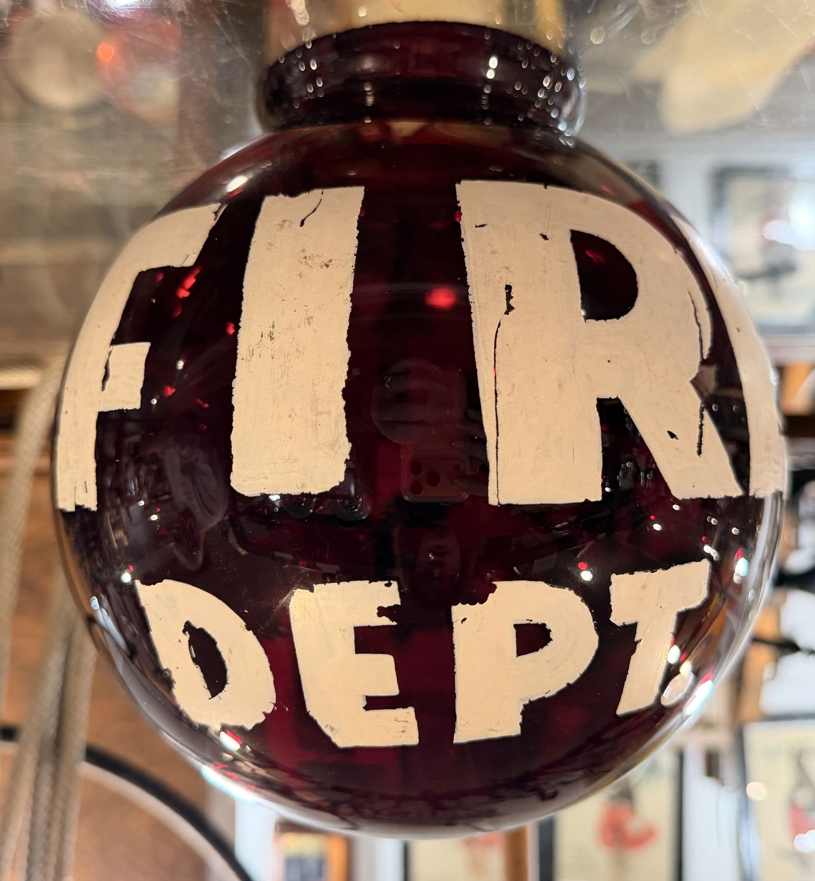 Vintage Ruby Glass 'FIRE DEPT' Fire Light Lens - 3