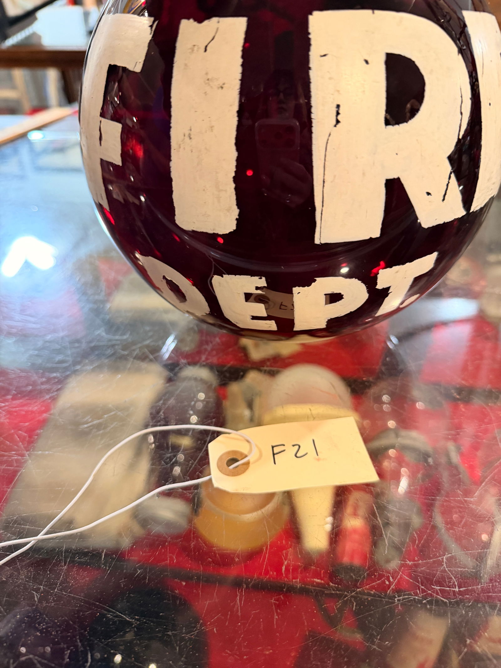 Vintage Ruby Glass 'FIRE DEPT' Fire Light Lens - 8