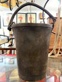 Vintage Utilitarian Coated Textile Fire Bucket with Metal Handle
