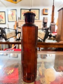 Antique Amber Octagonal Glass Carbona Fire Extinguisher Bottle