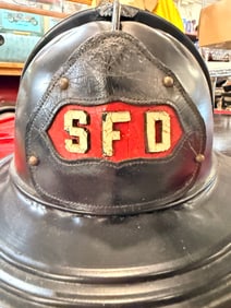 Vintage Cairns Tin Firefighter Helmet, Fire Department (SFD) War Baby