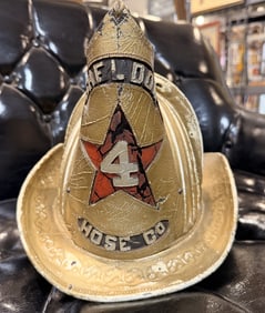 Cairns & Brother 32 Comb Leather Firefighter's Helmet, Sheldon Hose Co. No. 4 Delhi NY