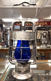Dietz Fire Department Lantern for The Seagrave Co. with Cobalt Blue Globe, Patented 1907