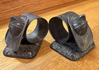 A Pair Fire Hat Meriden Silverplate Figural Napkin Rings
