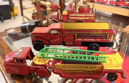 A Collection of Vintage 1950s Walt Reach Courtland, Wyandotte, and Other Fire-Themed Tinplate Toys