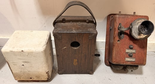 Three Antique Electrical Communication Components by Utica Fire Alarm Telegraph Co.