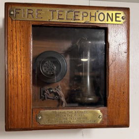 Early 20th Century Wall-Mounted 'Fire Brigade Telephone' in Oak Cabinet
