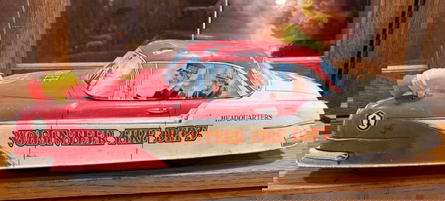 Louis Marx Tin Lithographed Friction Volunteer Fire Dept Chief Car