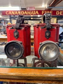 A Pair of Harris Bros. Red Fireman's Search Lanterns, Circa 1917-1920s