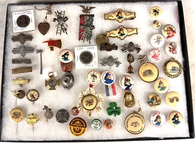 A Collection of Vintage Firefighting and Fraternal Organization Memorabilia Pins and Badges