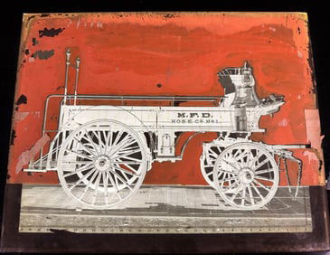 A Large Format Photographic Plate of a Babcock Horse-Drawn Fire Apparatus