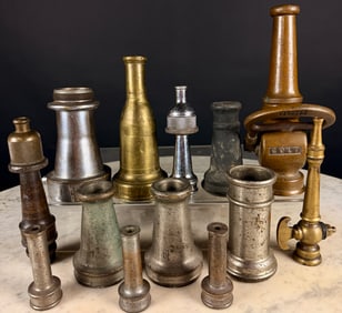 Antique Brass and Metal Fire Nozzles and Hose Tips