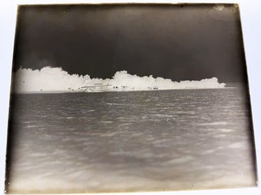 Early 20th Century Aviation Glass Plate Negative Seaplane on Dock