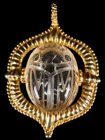 Yellow-Tone Costume Pendant, Kenneth Lane Carved Scarab Egyptian Revival