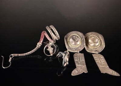 1 ozt Vtg Mexican Sterling Silver and Mixed Metal Novelty Earring Lot