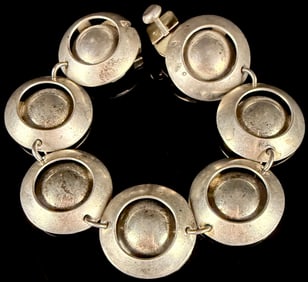 1.74 Ozt Vtg Sterling Silver Modernist Dome Link Bracelet, Mexican Artisan Style