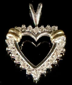Bi-Color 10K Gold Open Heart Pendant with Diamond Accents Category: Necklaces & Pendants