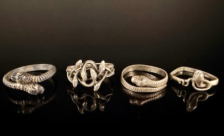 Group of Four Sterling Silver Serpent Rings Antique and Vintage Category: Rings