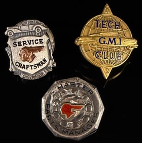 Group of Three Vintage General Motors and Pontiac Employee Commemorative Pins in Sterling Silver and